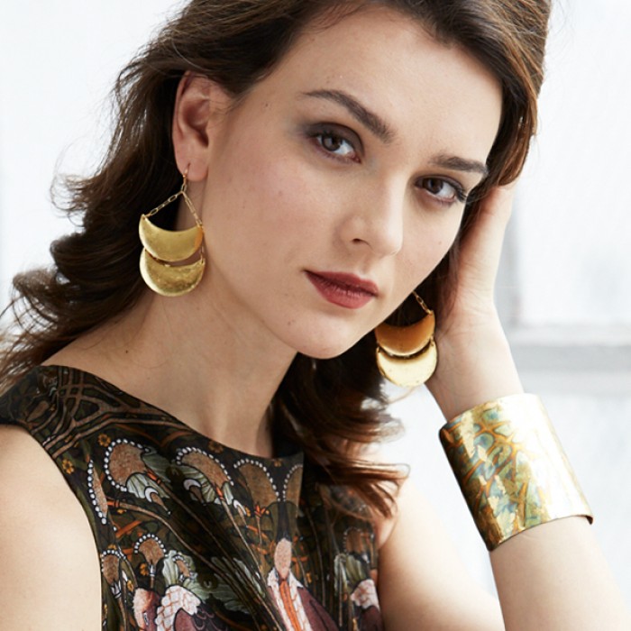 Double Crescent Gold Earrings 3inch Drop