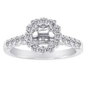 14k White Gold Ladies Diamond Semi-Mount 20rd=0.34tw W/Halo Size 6.5