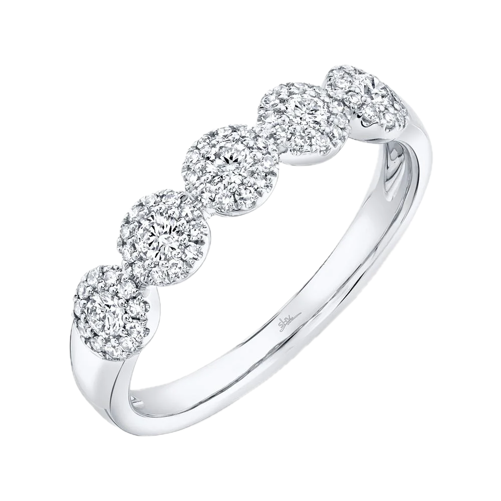 Eden 14k White Gold 5 Diamond Halo 0.40cts Straight Line Band