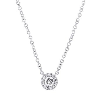 Eden 14k White Gold Diamond Solitaire 0.14cts Halo Necklace