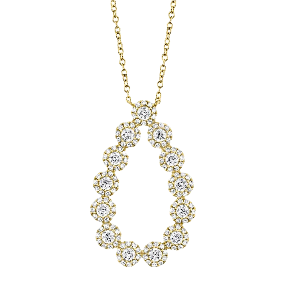 Eden 14k Yellow Gold Open Tear Drop 0.80cts Halo Necklace