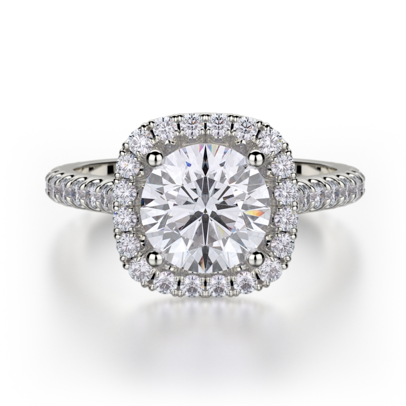 Michael M Engagement Ring 1 Row Cathedral W/Wide Cush Halo