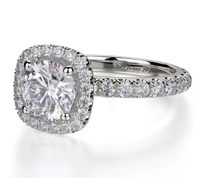 Michael M Engagement Ring 1 Row W/Cushion Halo