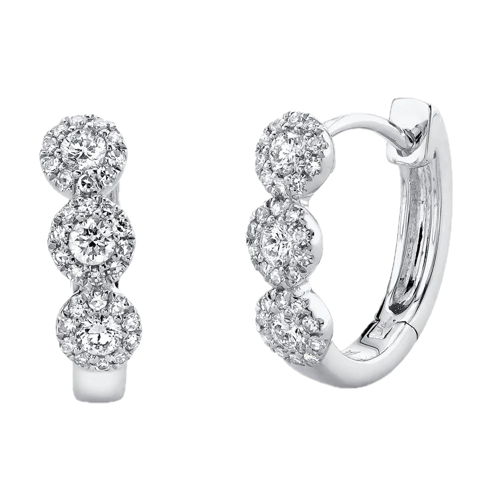 Shy Creation Eden 14k White Gold 3 Diamond W/Halo Hoops 0.37cttw