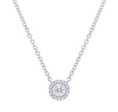 Shy Creation Eden 14k White Gold Diamond W/Halo Necklace