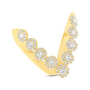 Shy Creation Eden 14k Yellow Gold Diamond W/Halo V Ring 0.58cttw