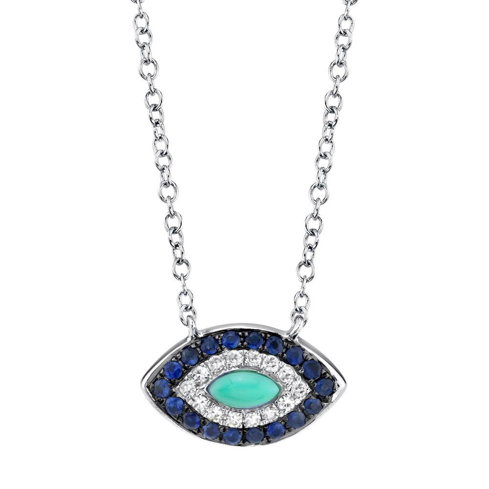 14k Diamond Sapphire & Composite Turquoise Eye Necklace