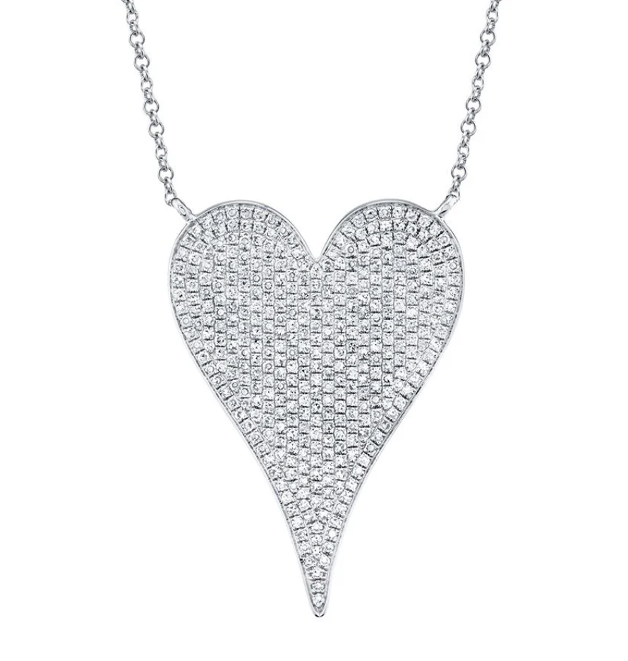 14k Large Pave Heart Necklace