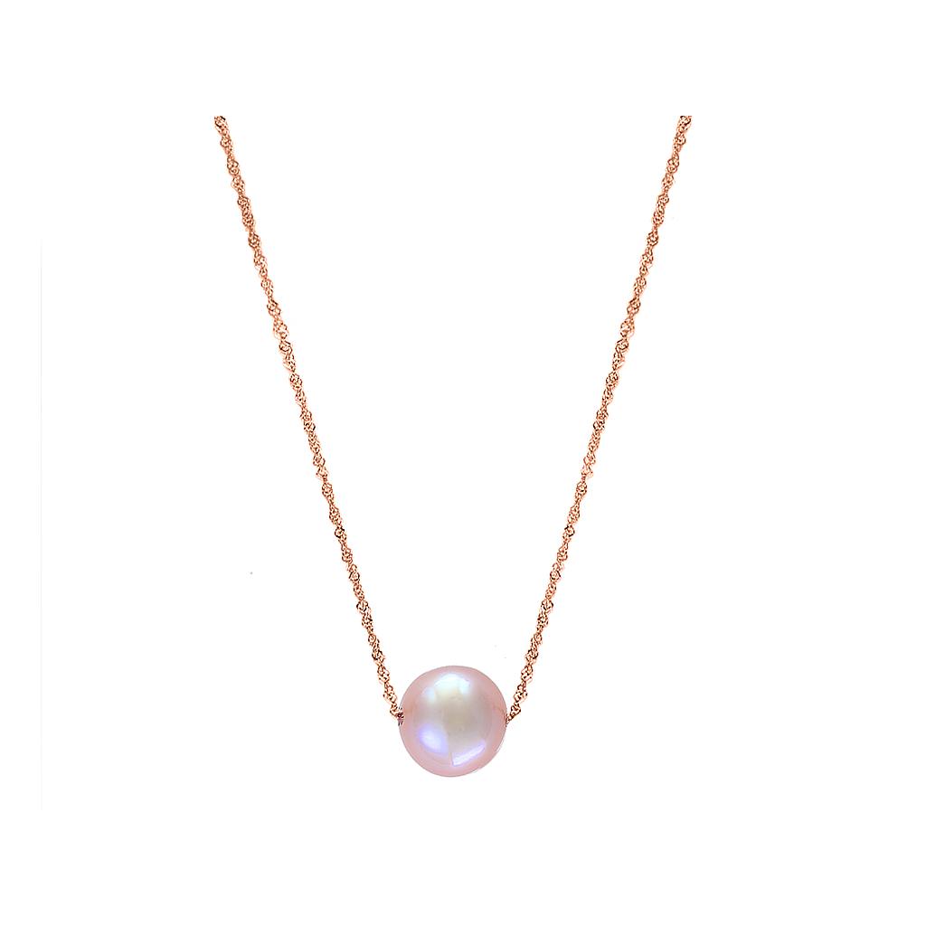 14k Rose Gold Natural Pink Fresh Water Pearl Necklace Center: 8.5-9m On 18" Chain