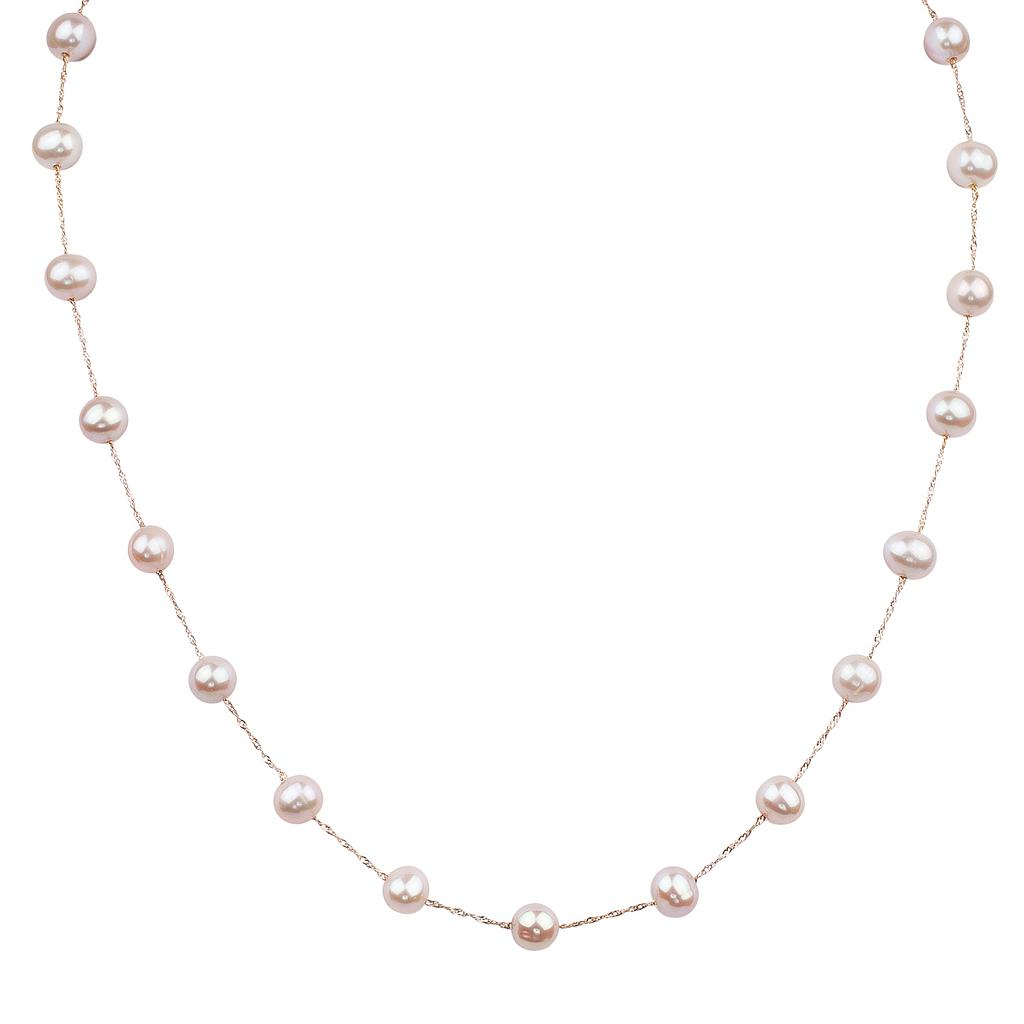14k Rose Gold White Fresh Water Pearl Necklace On 18" Chain Center 6-6.5m