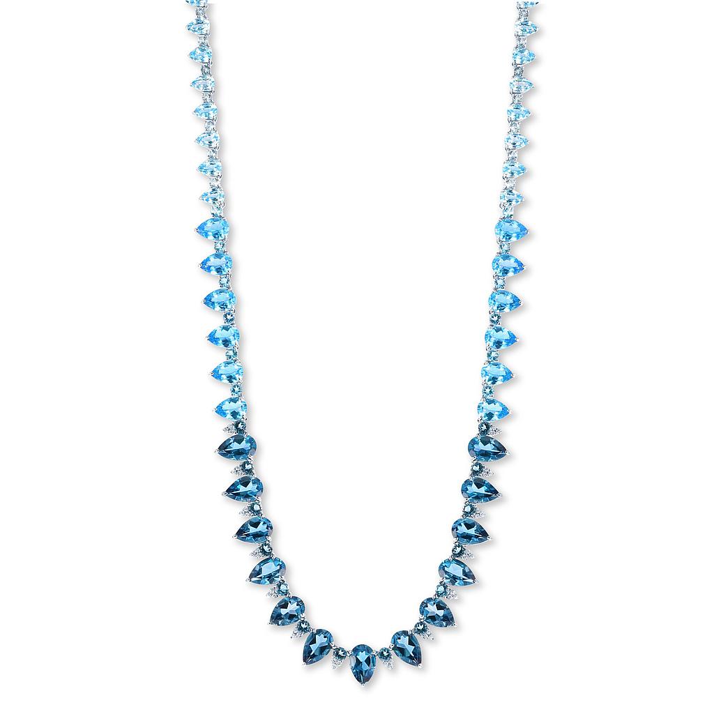 14k White Gold Daimond, Sky Blue , Swiss Blue & London Blue Topaz Necklace