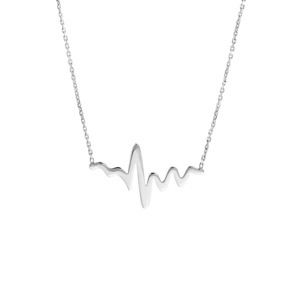 14k White Gold Heartbeat Necklace Adj 18in
