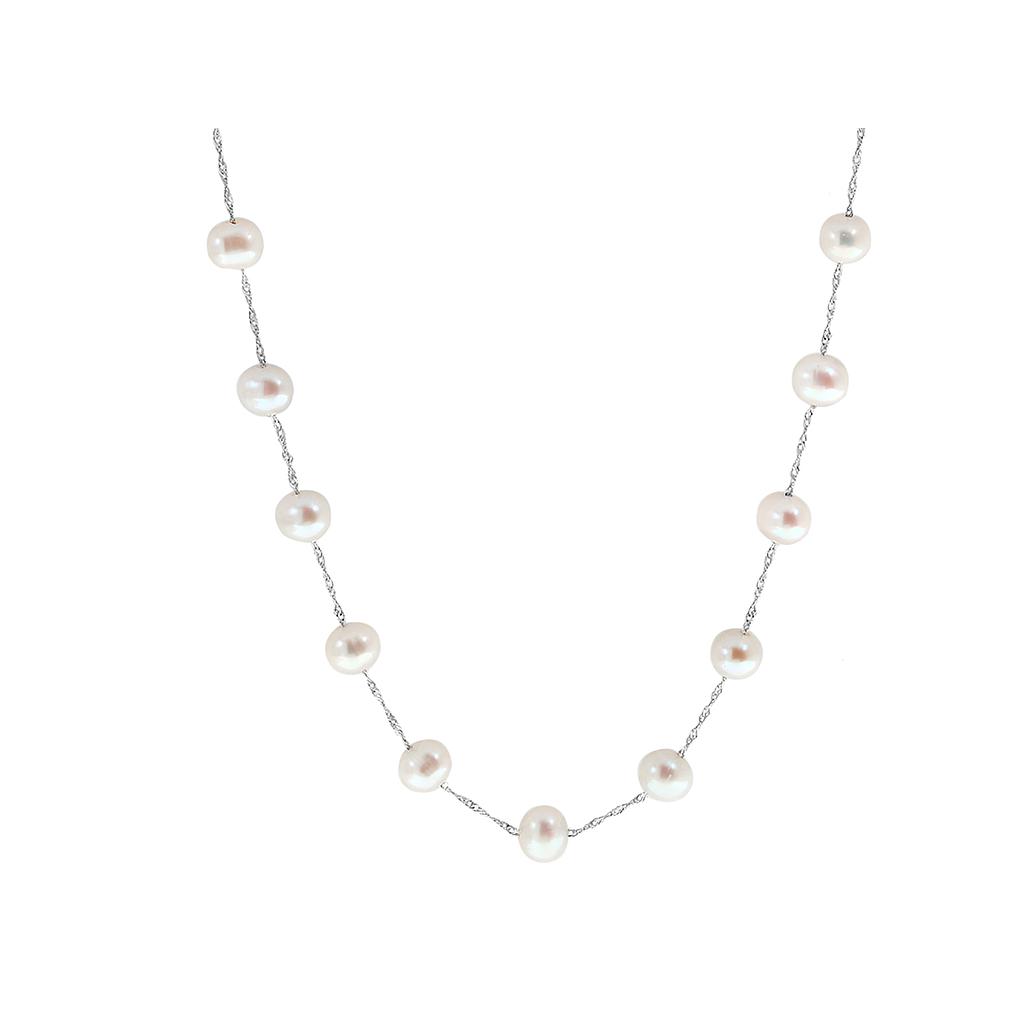 14k White Gold White Fresh Water Pearl Necklace On 18" Chain Center 6-6.5m