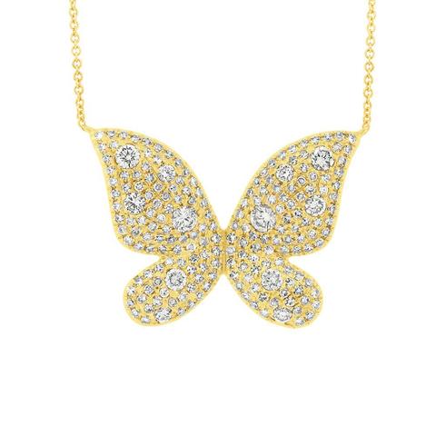 14k Yellow Gold Diamond Butterfly Necklace