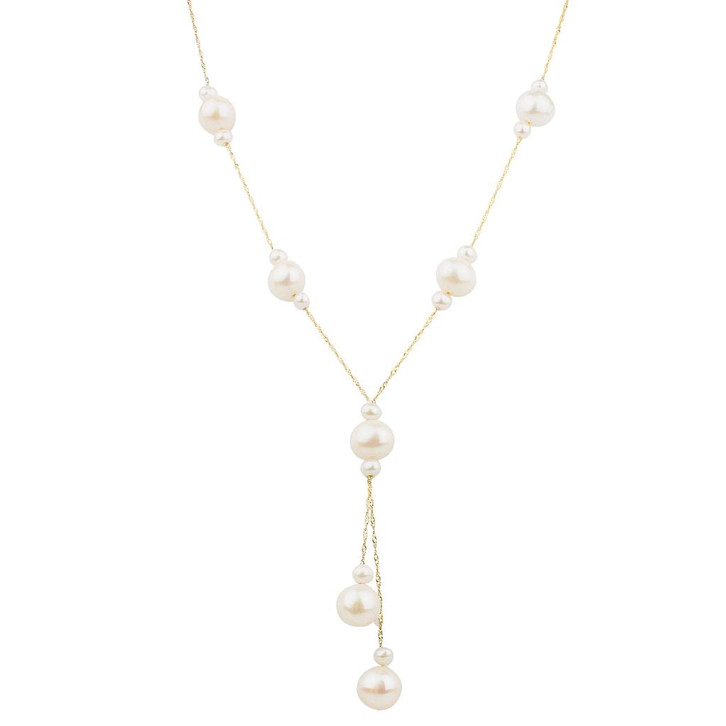 14k Yellow Gold White Fresh Water Pearl Necklace Center: 7.5-8m On 18" Chain