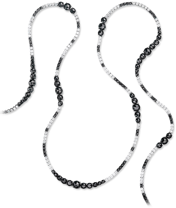 18k White Gold Black & White Diamond 44 Inch Necklace