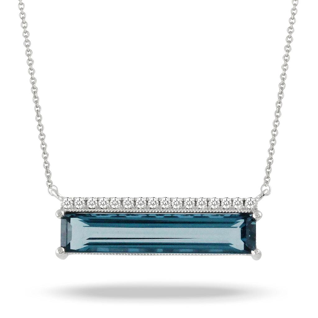 18k White Gold Diamond Neck With London Blue Topaz