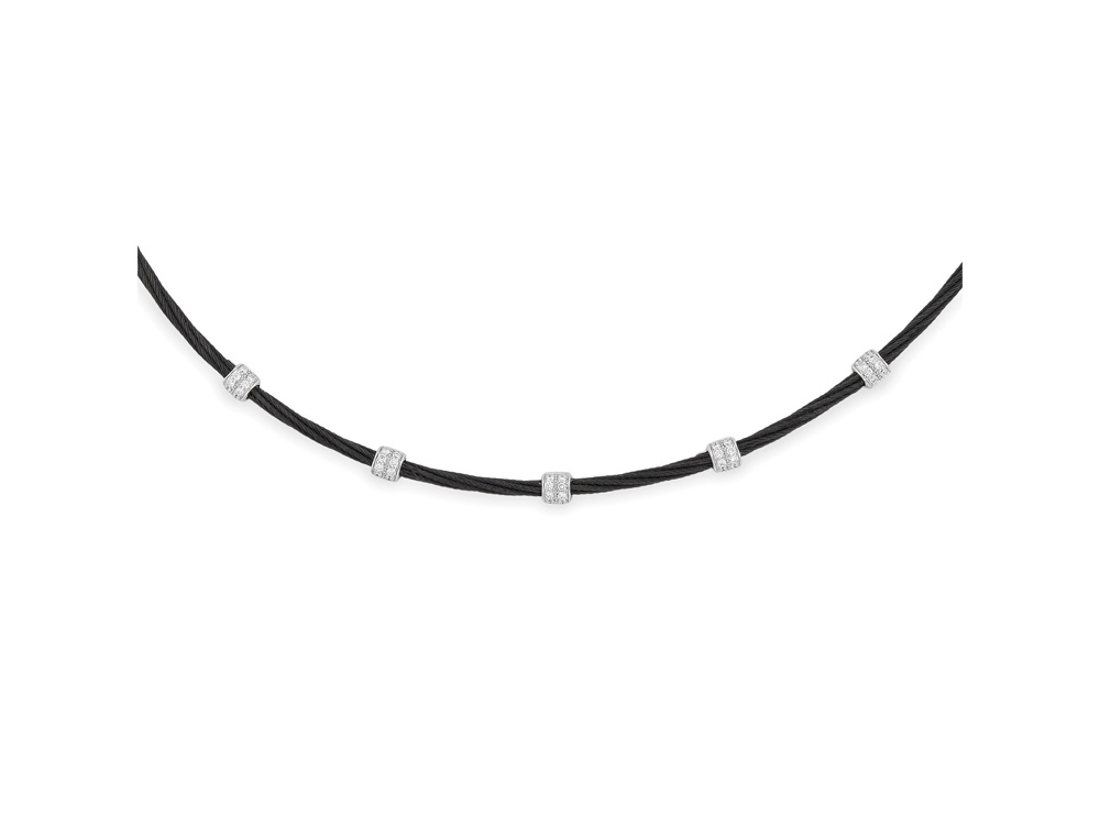 Necklace 18k White Gold & Ss & Black Cable, 5 Station