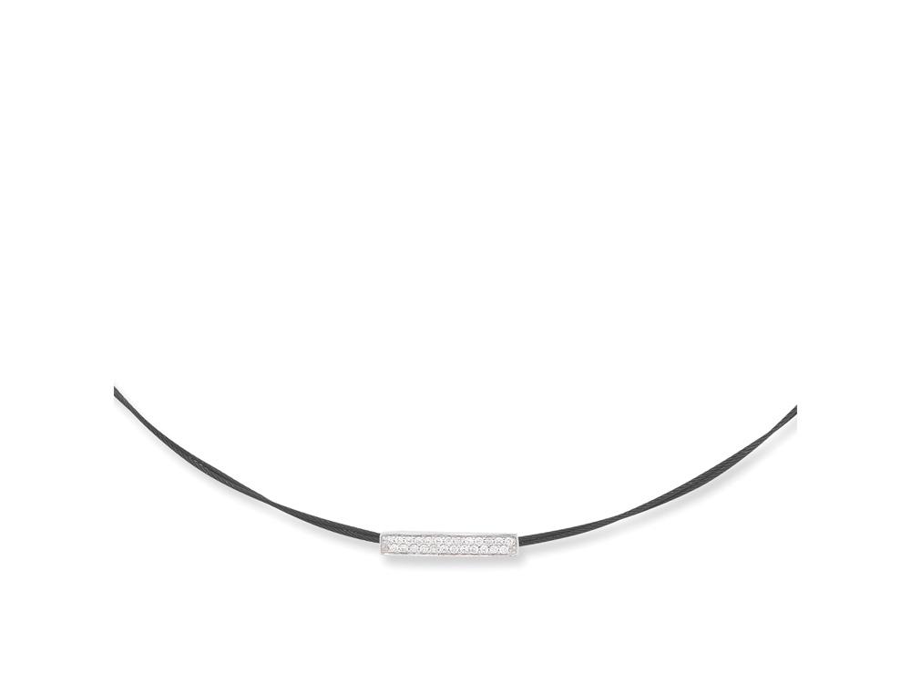 Necklace 18k White Gold & Ss & Black Cable, Bar