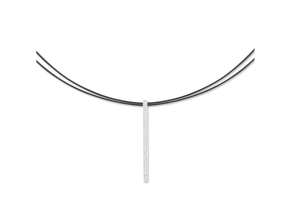 Necklace 18k White Gold & Ss & Black Cable, Long Bar 17.5 In