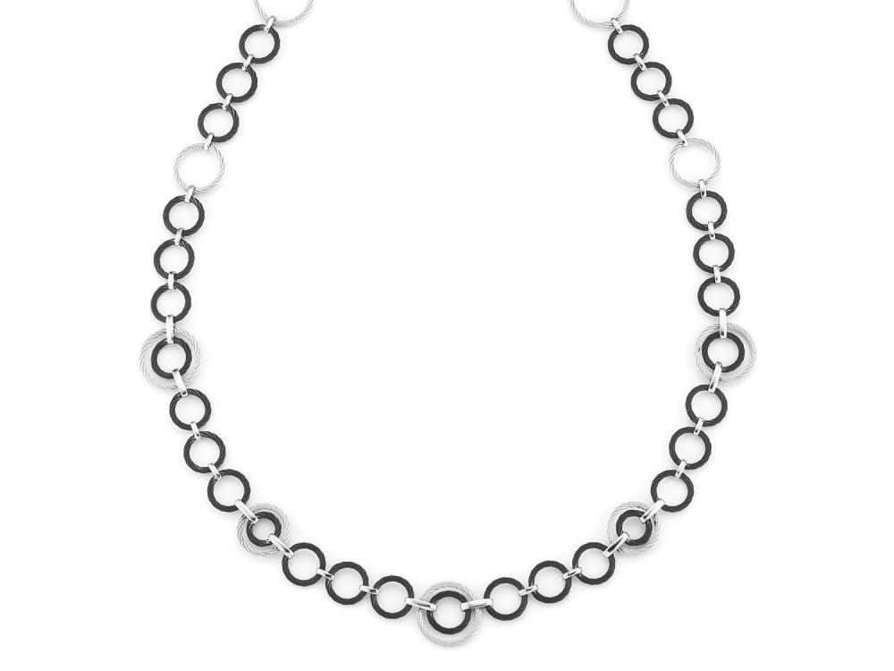 Necklace 18k White Gold & Ss & Ss Gray & Black PVD Cable Link 36 In