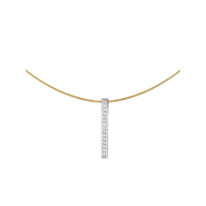 Necklace 18k White Gold & Ss & Yellow Cable, Short Bar 17.5 In