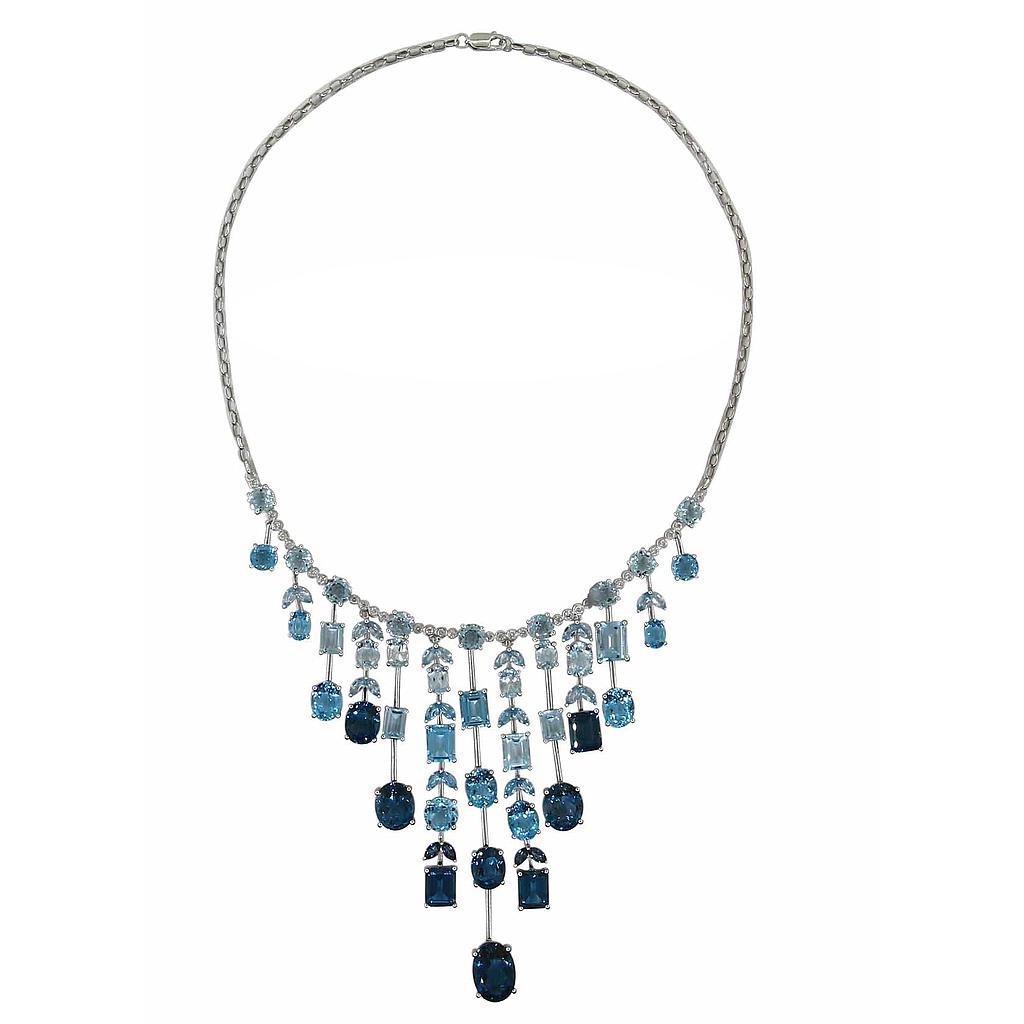 Ombre Blue Topaz Pear Shape & Emerald Cut Cleopatra Necklace