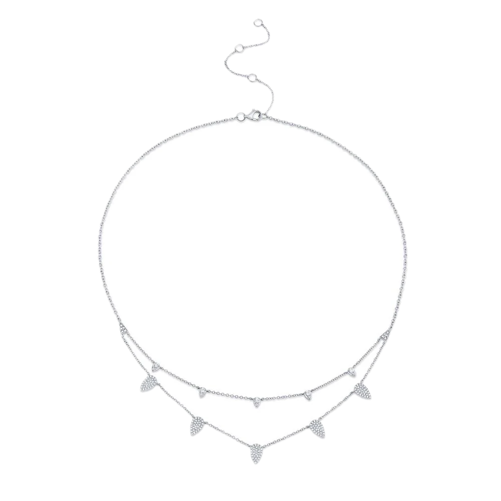 Shy Creation 14k White Gold Pear Shaped Double Layered Necklace 0.50cttw