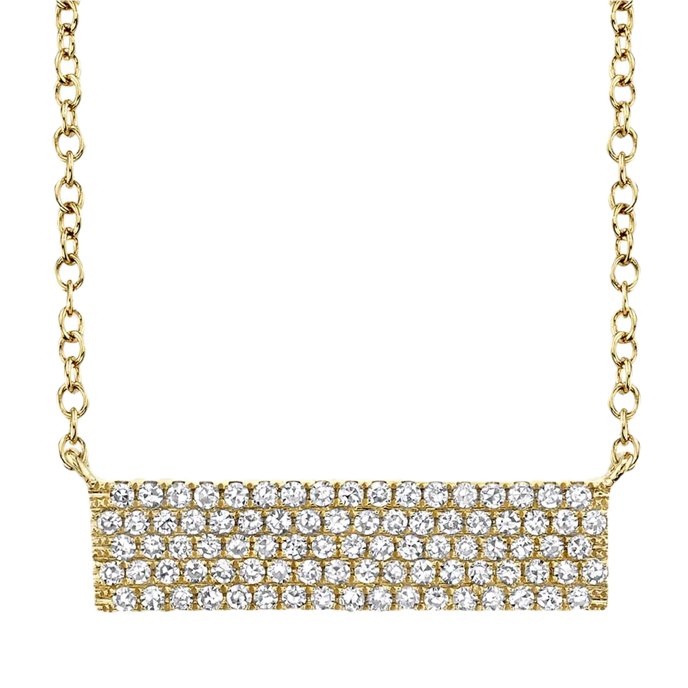 Shy Creation 14k Yellow Gold Horizontal Diamond Pave Rectangle Necklace 0.25cttw