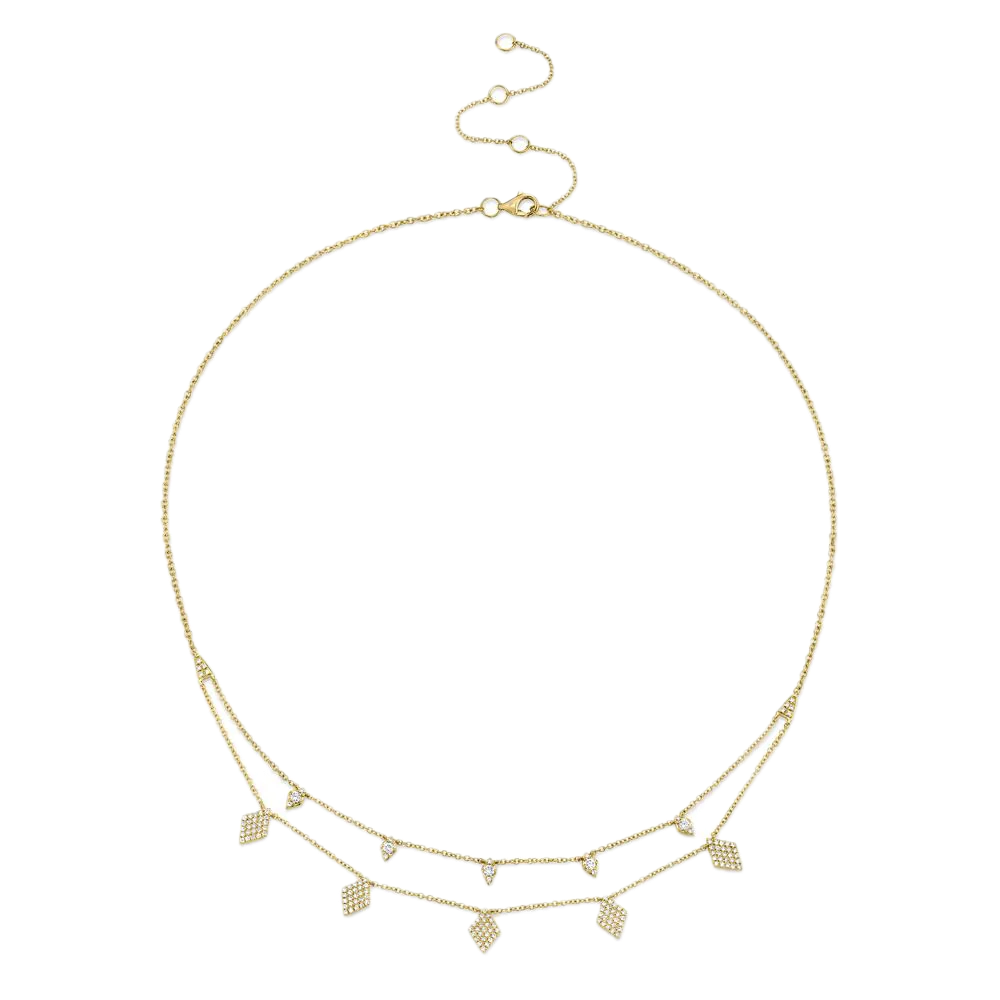 Shy Creation 14k Yellow Gold Layered Diamond Shaped Drop Double Necklace 0.47cttw