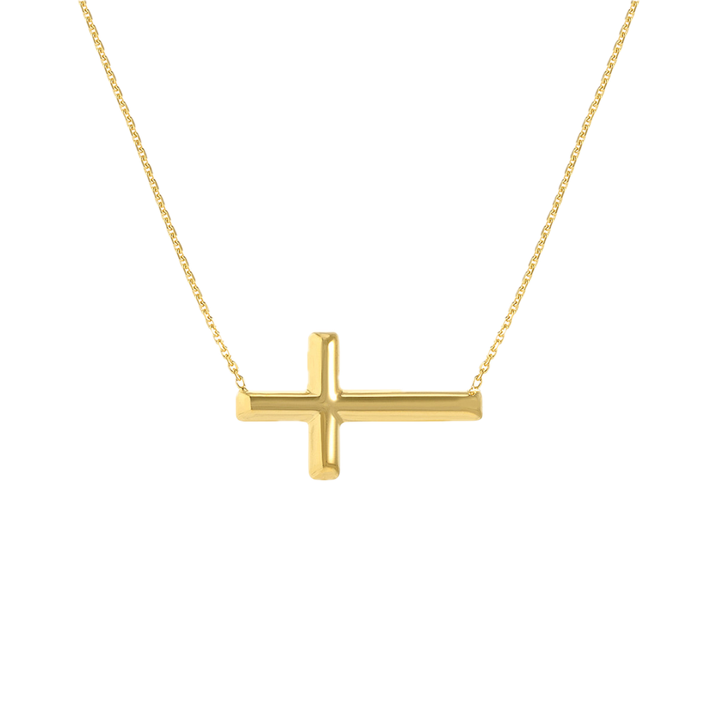 14k White Gold Sideway Cross Neck 18in
