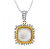 Molton 18k Yellow Gold & Sterling 14m Cushion Mother Of Pearl Pendant