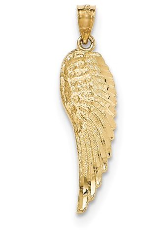 14k Gold Polished & Textured Angel Wing Pendant