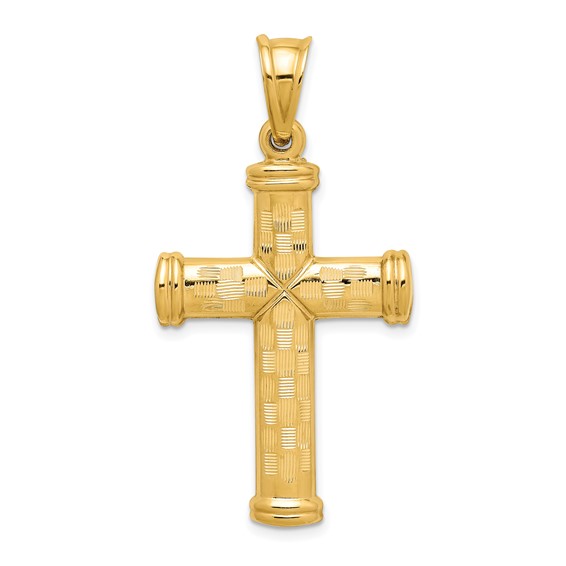 14k Hollow Diamond-Cut Cross Pendant