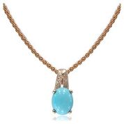 14k Rose Gold 9 X 7 Oval Turquoise & Diamond Pendant & Chain
