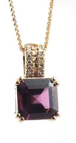 14k Rose Gold Rhodolite Garnet & Diamond Pendant & Chain