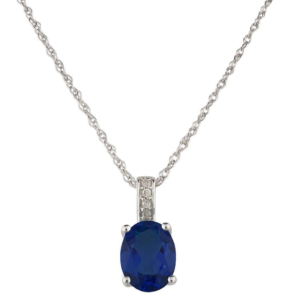 14k White Gold Diamond & Sapphire Oval 8 X 6m Pendant W/18" Chain- September