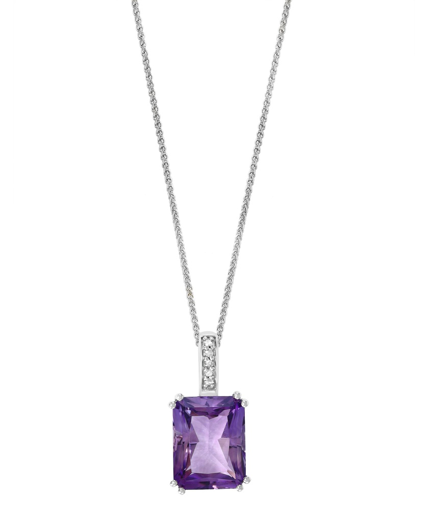 14k White Gold Octagon Amethyst Pendant & Chain