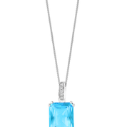 14k White Gold Octagon Swiss Blue Topaz Pendant & Chain