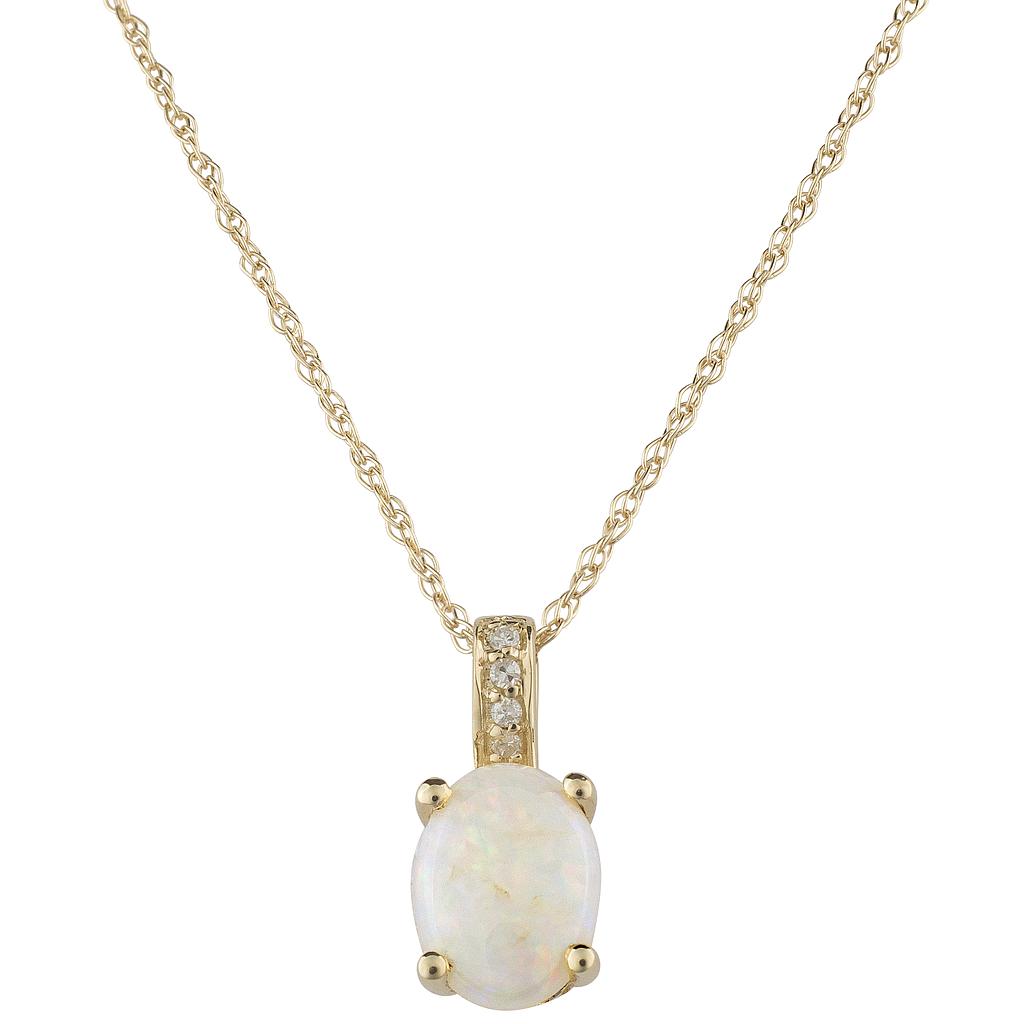 14k Yellow Gold Diamond & Opal Oval 8 X 6m Pendant W/18" Chain - Oct