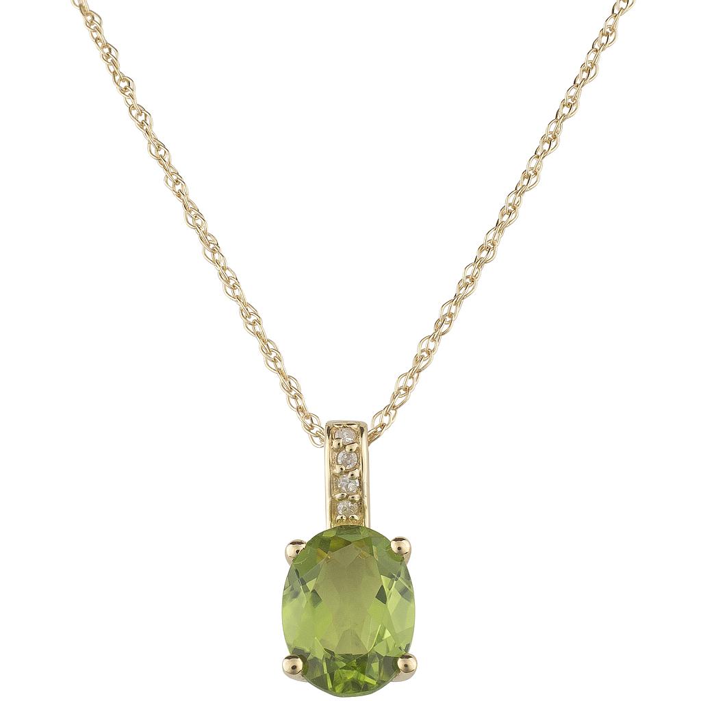 14k Yellow Gold Diamond & Peridot Oval 8 X 6m Pendant W/18" Chain- August