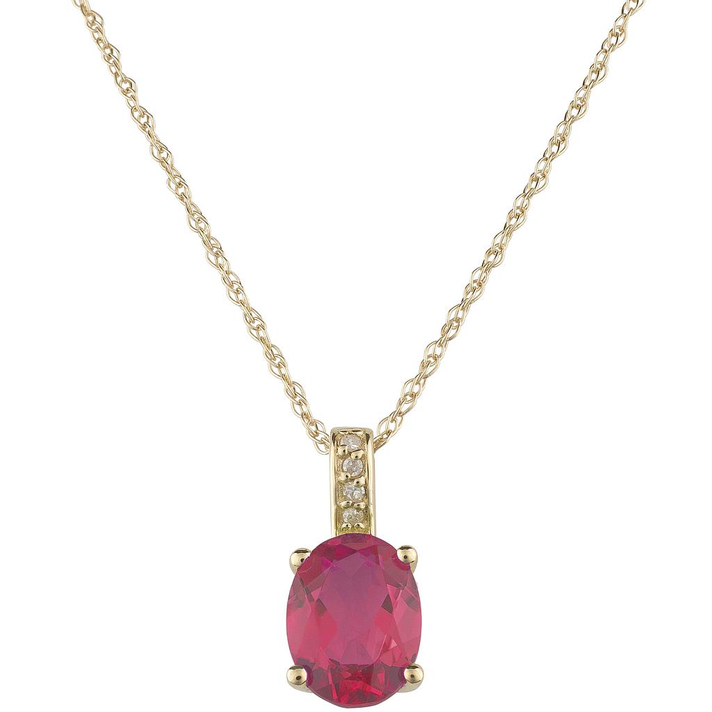 14k Yellow Gold Diamond & Ruby Oval 8 X 6m Pendant W/18" Chain- July
