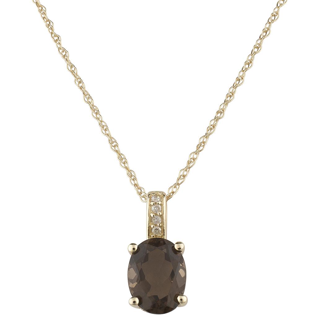 14k Yellow Gold Diamond & Smoky Quartz Oval 8 X 6m Pendant W/18" Chain- June