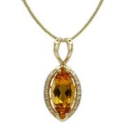 14k Yellow Gold Marquise Citrine & 18 Diamond Pendant & Chain