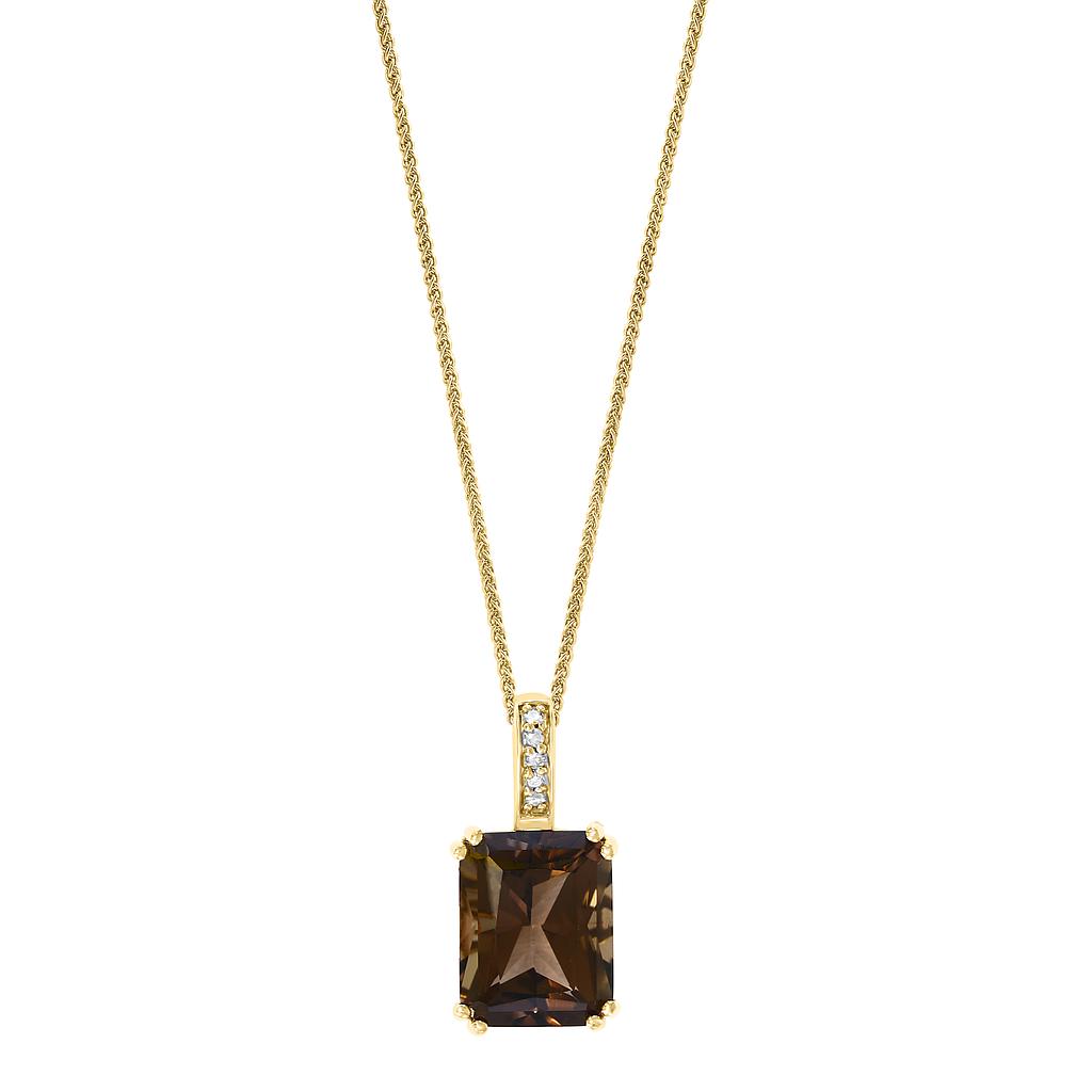 14k Yellow Gold Octagon Smokey Quartz Pendant & Chain