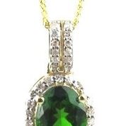 14k Yellow Gold Oval Chrome Diopside & Diamonds Pendant & Chain