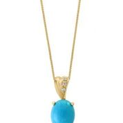 14k Yellow Gold Oval Turquoise & Diamond Pendant & Chain