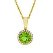 14k Yellow Gold Peridot & Diamond Pendant & Chain