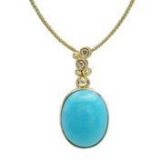 14k Yellow Gold Turquoise & Diamond Pendant & Chain