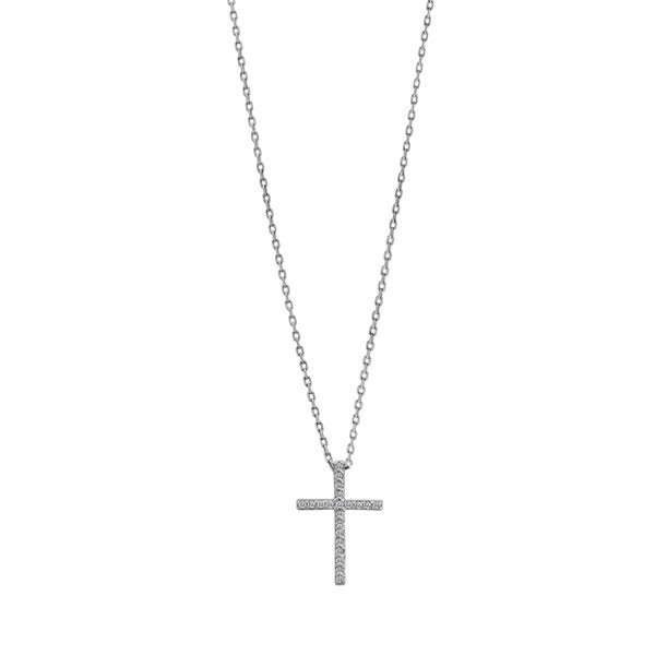 18k White Gold Diamond Cross Pendant & Chain